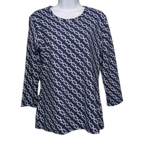 J McLaughlin 3/4 Sleeve Signature Tee Womens L Navy White Catalina Cloth NEW NWT - Picture 1 of 13